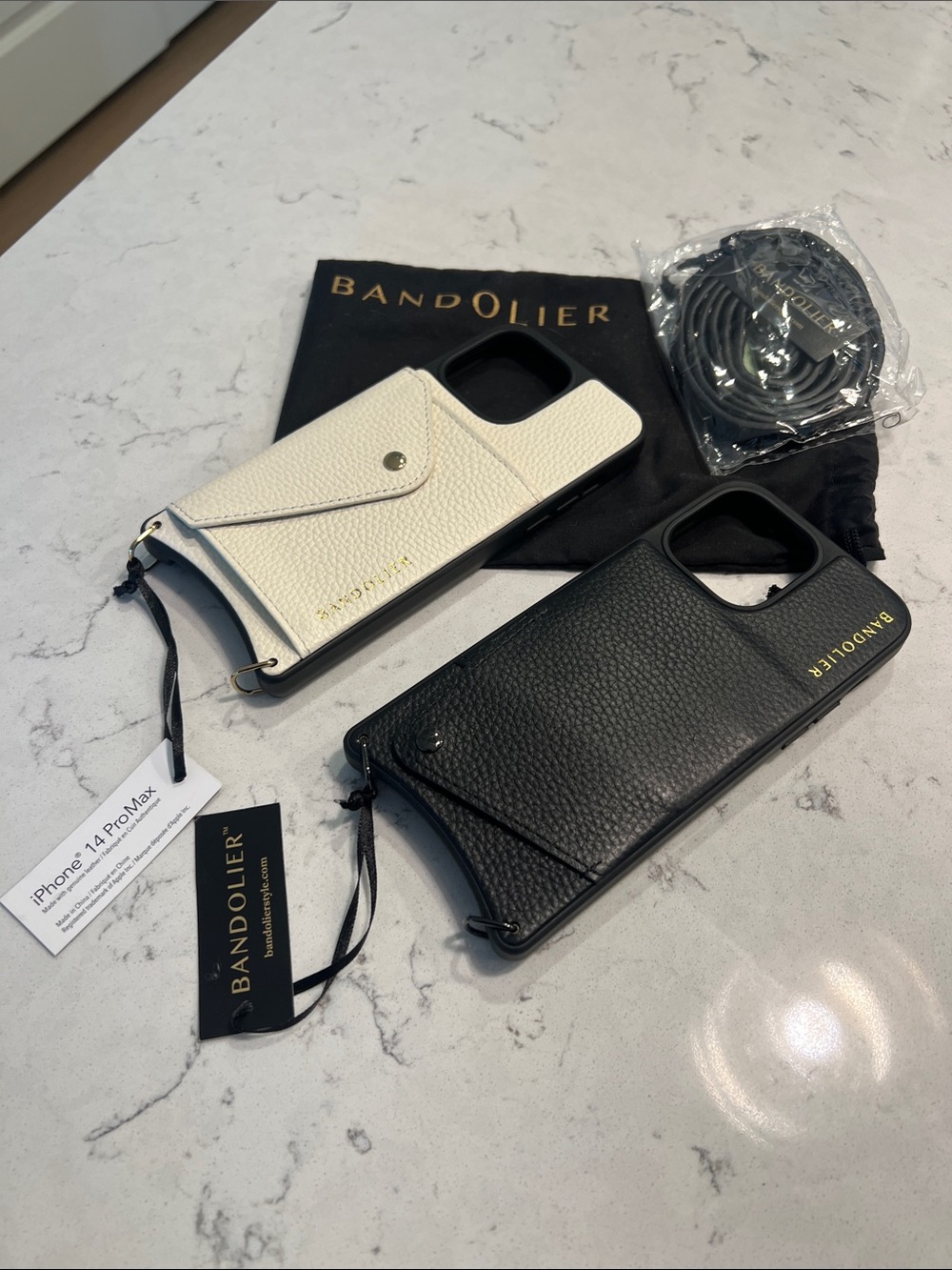 Bandolier iPhone 14 Pro Max Leather Cases x2 Bundle + Adjustable Strap NWT